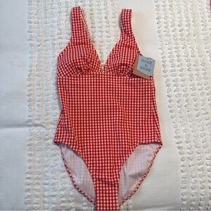 Target Shade & Shore Women’s Red Gingham Plaid One Piece Swimsuit Size S (4-6)